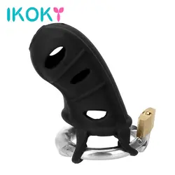 IKOKY Секс-игрушки для Для мужчин пояса девственности пенис кольца Эротика Мягкие силиконовые Мужской Целомудрие устройства