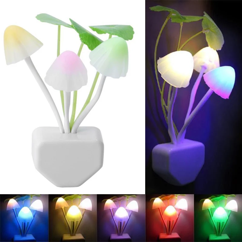 

Sensor Light Control Led Night Lights Mushroom 3Leds Lamp Colorful With EU US Plug Night Light For Kids Bedroom