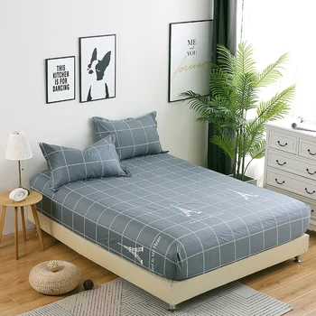 

Modern simple gray plaid stripe 100% cotton Bedding fitted sheet pillowcase full Size elasticity mattress bedroom home textile