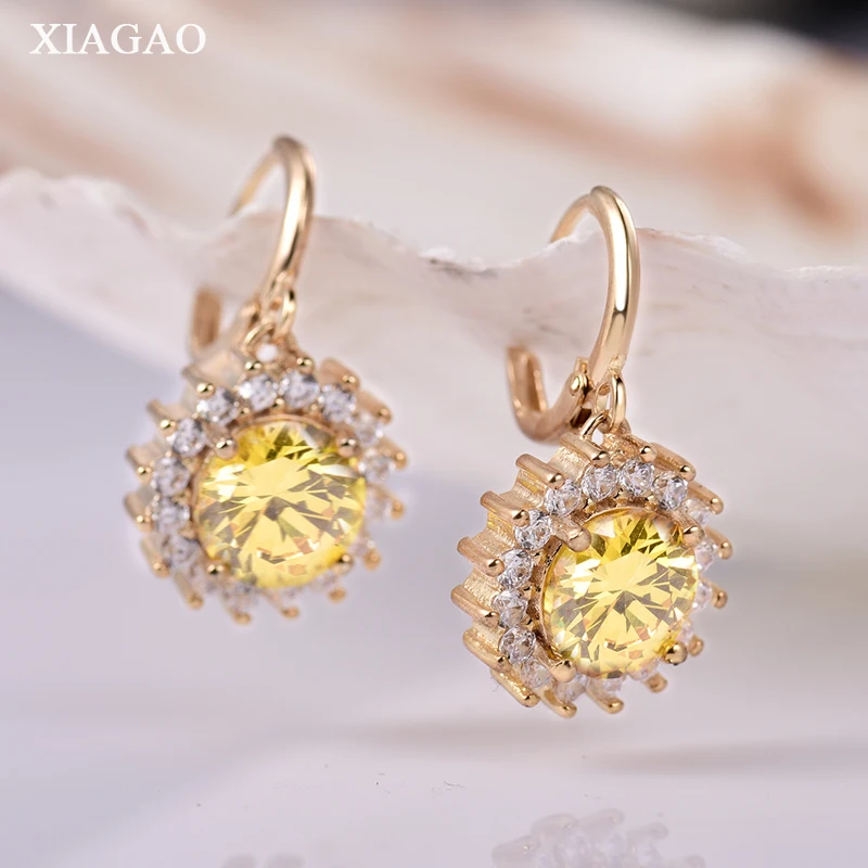 

XIAGAO Trendy Drop Earrings for Women Gold-color Dangle Piercing Earring Pink CZ Zircon Crystal Wedding New Jewelry XG054