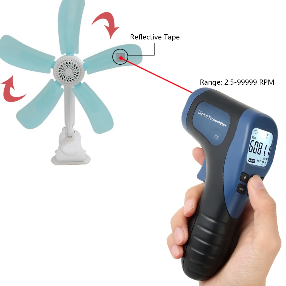 Handheld Digital Photo Tachometer LCD rpm meter Laser Non-Contact Tach Range 2.5-99999RPM Motor Speed Meter +1pc Reflective Tape ph measurement