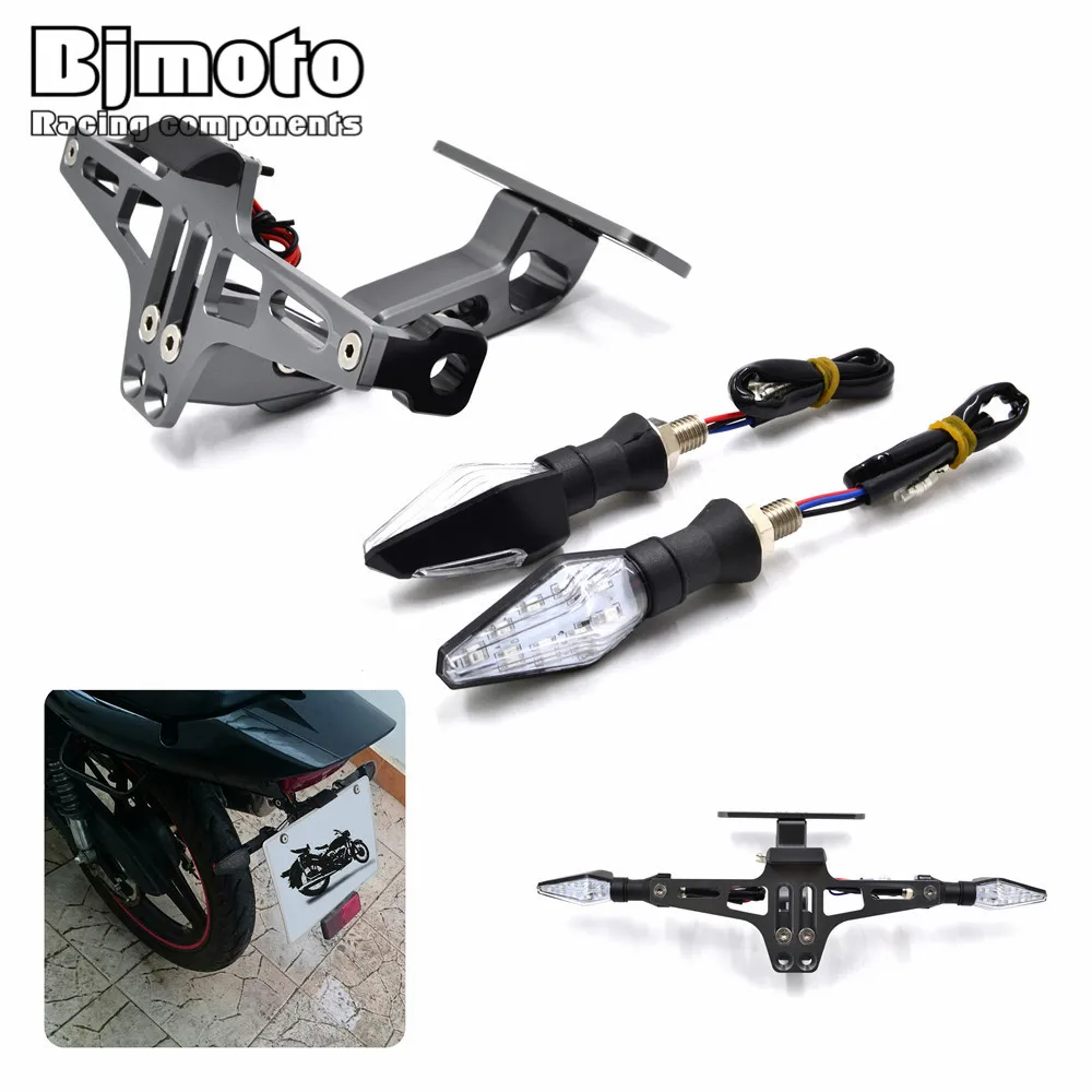 

Universal Motorcycle Adjustable Angle Aluminum License Number Plate Frame Holder Bracket With LED Turn Signal Light Flashers