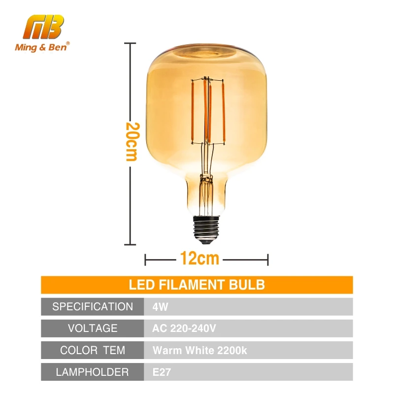 Skup E27 retro żarówka edisona LED żarówki żarowe 4W AC220V 240V P140 ampułki lampa wisząca W stylu vintage żarnika spirali wystrój przemysłowy