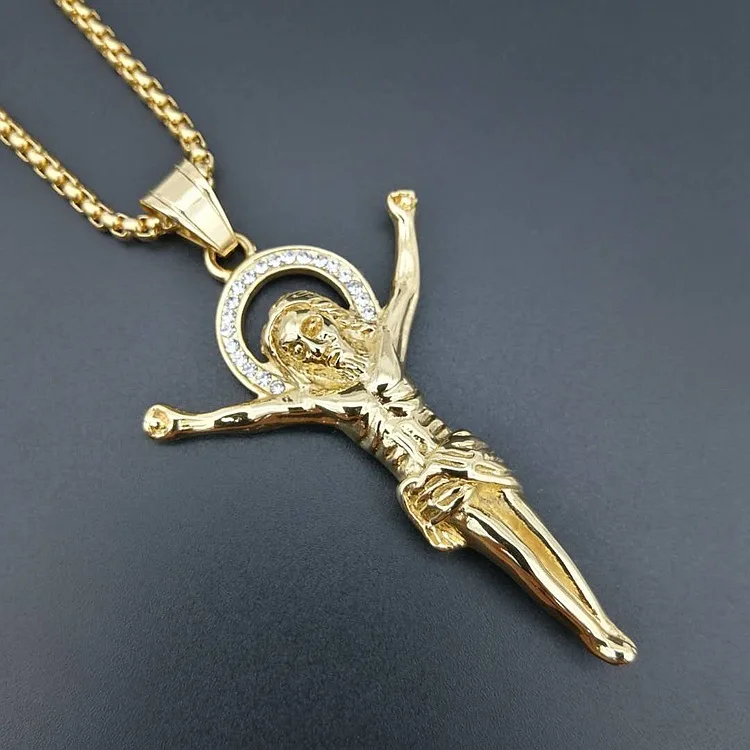 Распятие INRI, ожерелье с стереоскопическим дизайном, золото/розовое золото/черный цвет пистолета, цепочка из нержавеющей стали для мужчин, ювелирное изделие с Иисусом