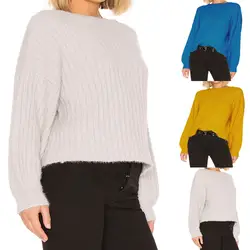 Горячая Мода Дизайн Женские o-образным вырезом сплошной цвет длинный рукав свободный крой вязаные свитера пуловер высокого качества