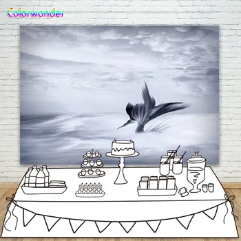 

Black with White Ink Painting Photography Background Black Mermaid Tail with White Clouds 7X5ft Custom Backdrops for Photo Booth