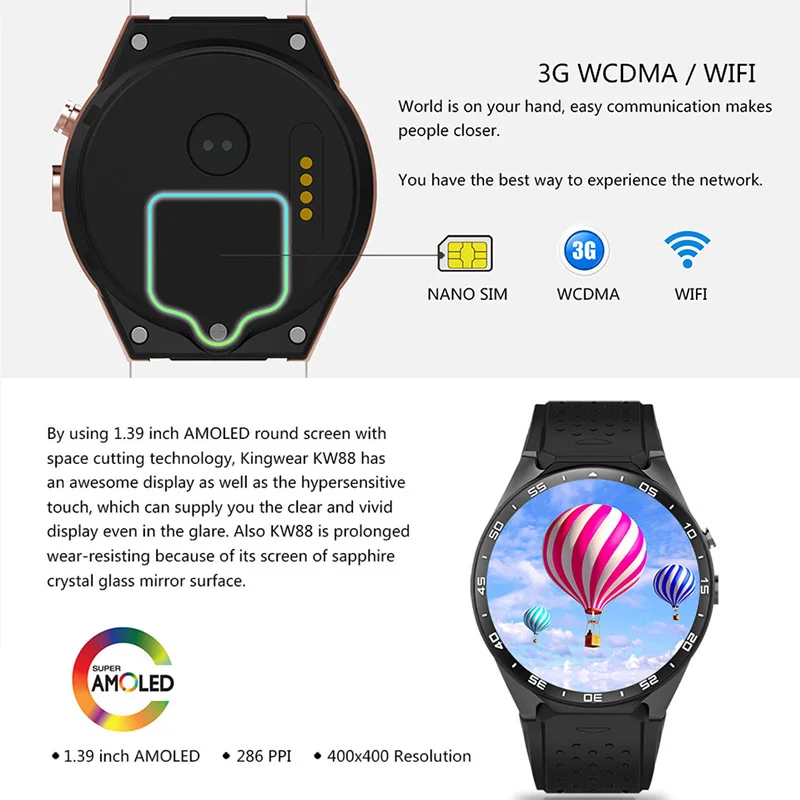 KW88 XGODY Смарт часы Android 5 1 Play Store gps наручные с sim картой 3g телефонный звонок Спорт