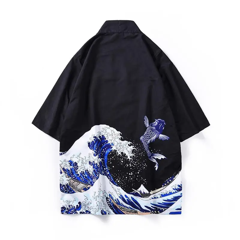 Headbook Japanese Kimono Men/women Cardigan Short Outwear 3d Print Ukiyo-e Wave Carp Kimono Shirts World Costumes 811003