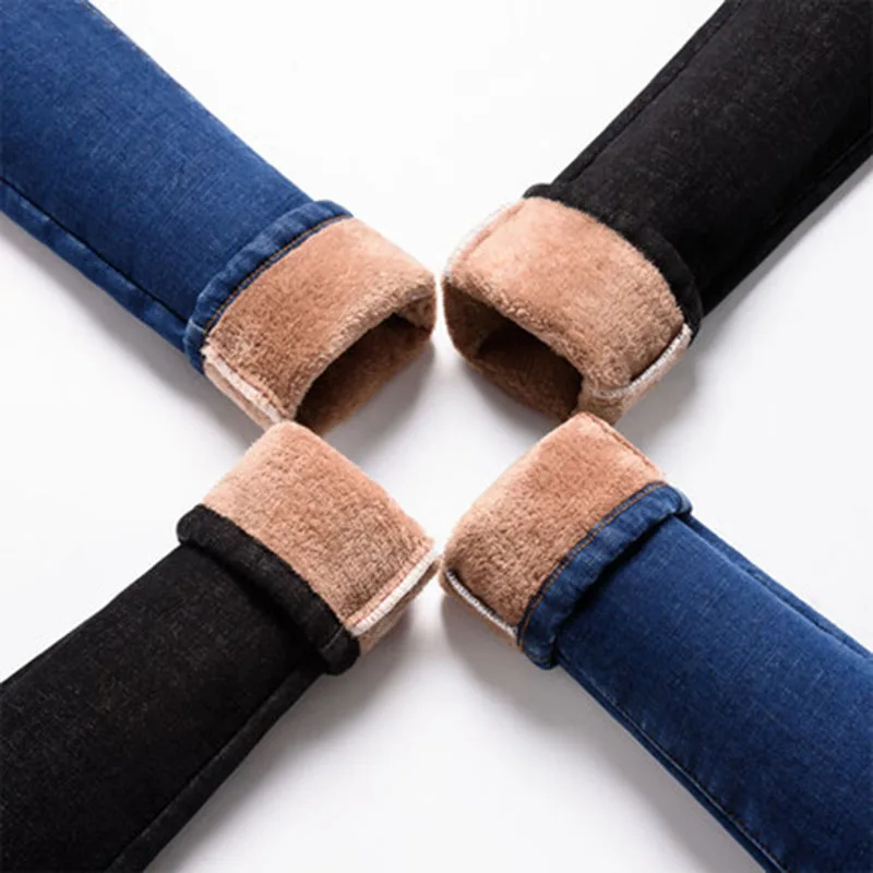 

Denim Winter Jeans Woman Plus Velvet Thicken Long Pants High Waist Warm Womens Pencil Pants Women Jeans Blue Ladies Jeans A413