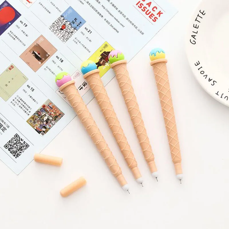 

2pc Creative Cartoon Cute Ice Cream Gel Pen 0.38mm Black Refill Children Students Learning Gifts Stationery (Style Random)
