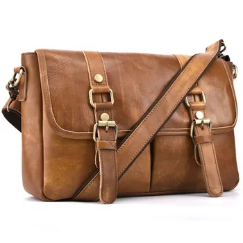 

New Men Business Single Messenger Pack Vintage Designer High Quality Male Genuine Tanned Leather Travel Crossbody Shoulder Bags