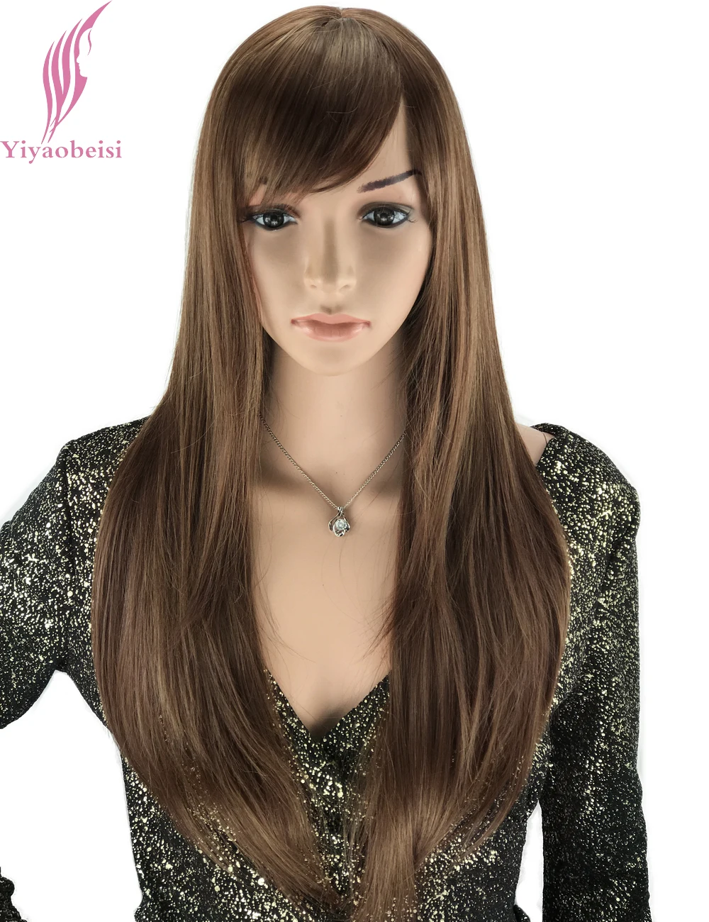 Yiyaobess 24inch Synthetic Highlights Bright Brown Long Straight Wig