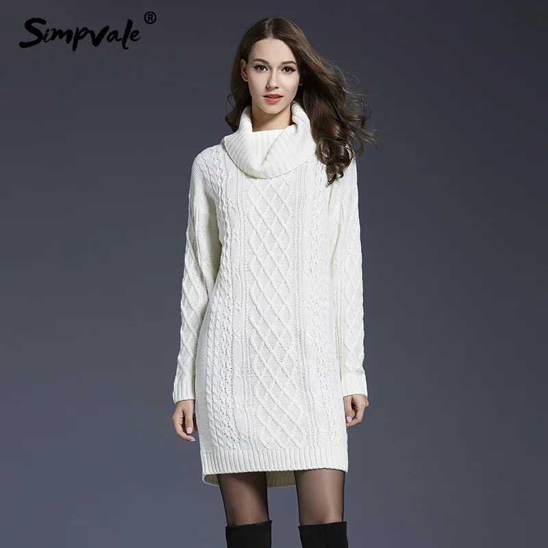 SIMPVALE Turtleneck Knitted Mini Dress Women Autumn Winter Solid Color Knit Short Dress Female Slim Fit