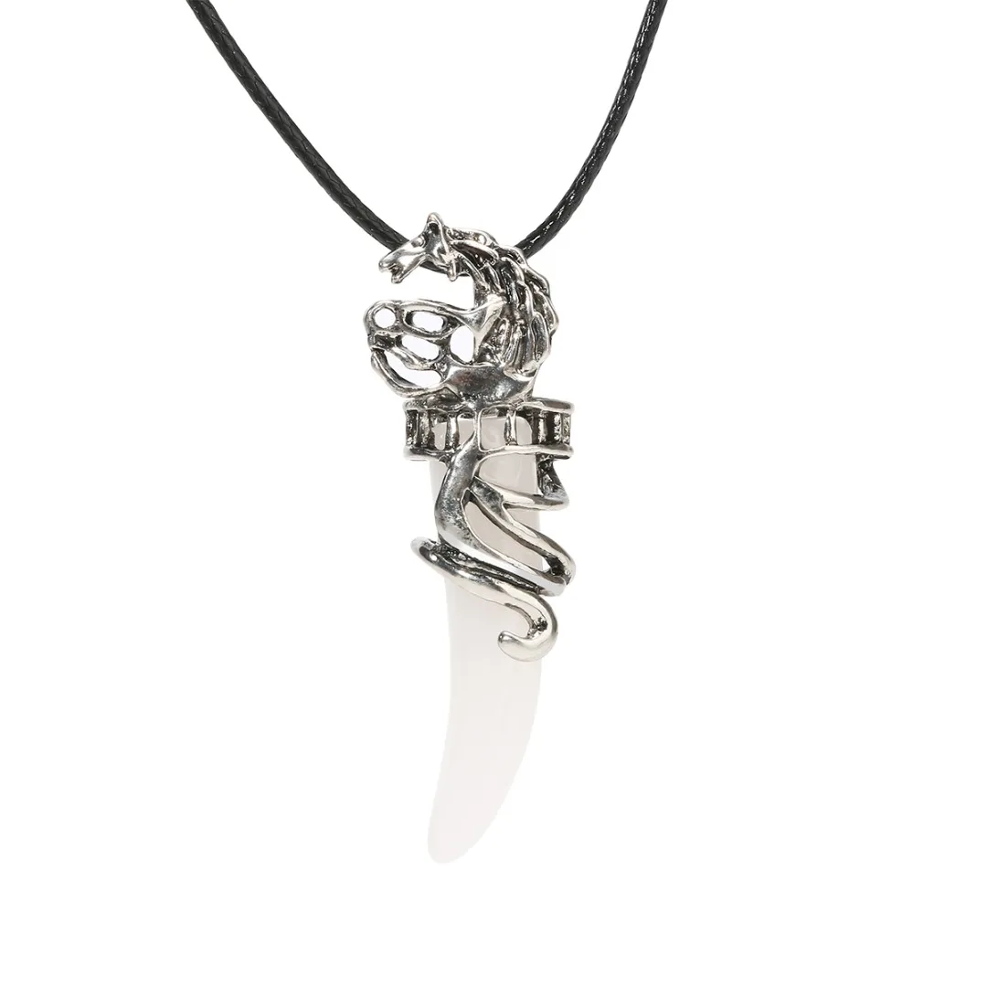 Men Antique Wolf Fang Tooth Pendant Necklace Popular Stainless Steel Wolf Tooth Leather Chain Necklace Antique Jewelry collares