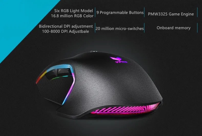 Rapoo V20PRO 8000 dpi 9 программируемый сенсор с кнопками PMW3325 оптическая игровая мышь для профессионального геймера PUBG мышь