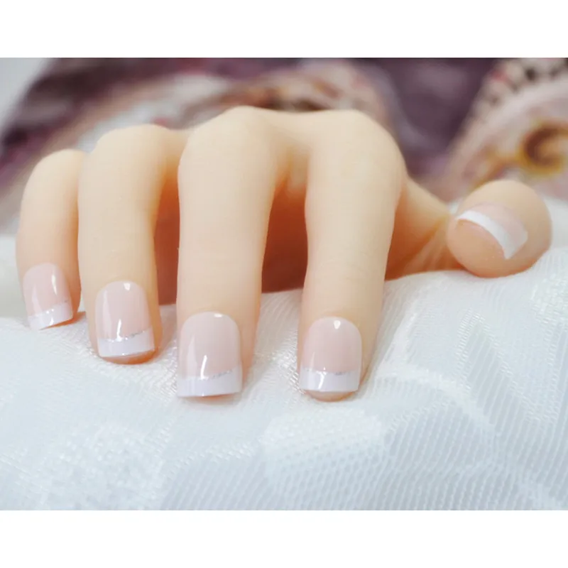 

Artificial Acrylic Classical French False Nails with Glue 24Pcs White Pink Long Fake Nails Full Press on Nails Tips Faux Ongles