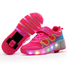 Nouveau Enfants LED Rouleau Chaussures Garçons Filles Automatique LED Lumineux Clignotant Patins à roulettes Enfants Mode noir Sneakers Avec Roues