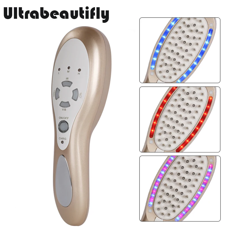 Estimulador de folículos para el cuero cabelludo eléctrico tratamiento antipérdida de cabello terapia de fotones vibración de iones galvánico masajeador de crecimiento del cabello peine - 2