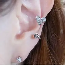 rhinestone ear cuff heart pendientes fashion clip earrings jewelry orecchini women ear jacket wrap earcuff brincos gorgeous rhinestone heart cuff ring for women