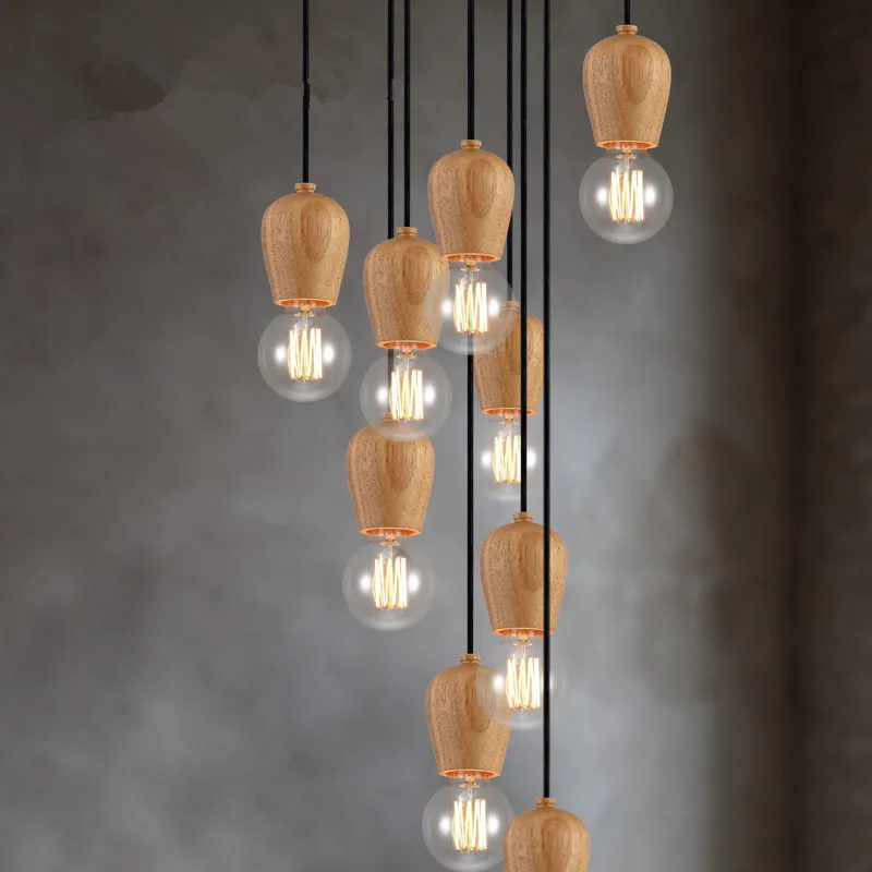 

Vintage pendant light oak wood lamp cord the geometric beads string droplight hanging Light Fixture not contain bulb