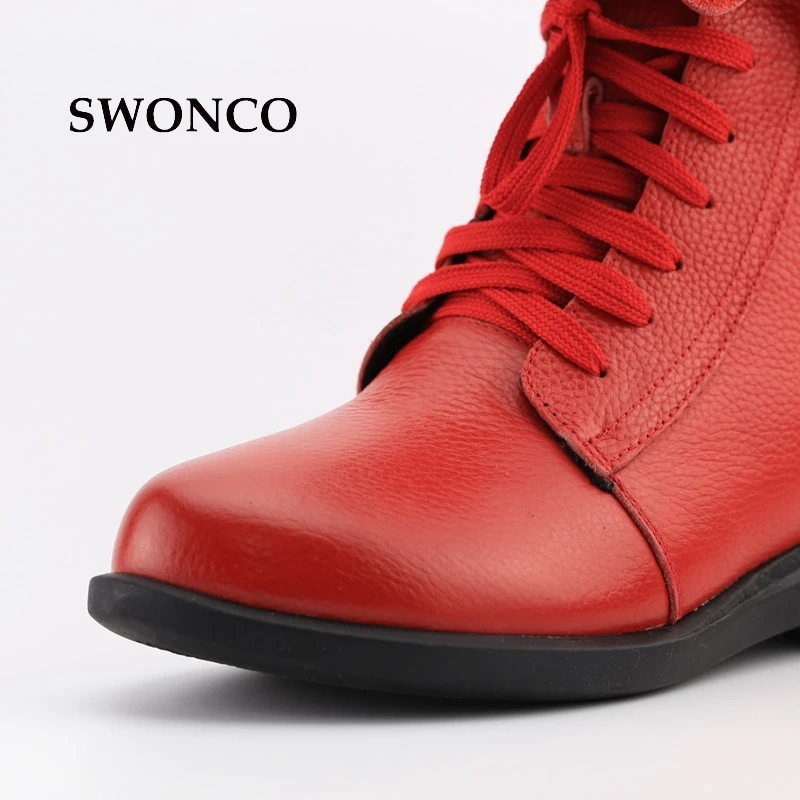 SWONCO Women's Ankle Boots 2018 Autumn Winter Genuine Leather High Top Laides Shoes Winter Boots Women Leather Shoes Ankle Boot Women's Shoes