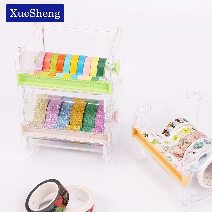 1PC Cute Simple Creative Transparent Adhesive Tape Dispenser Office Desktop Washi Tape Holder With Tape Cutter