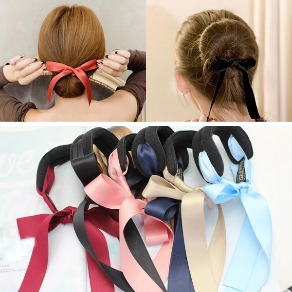 Wholesale12pcs New Ribbon Bows Bun Holder Hair Bun Wrap Crown Bows Up