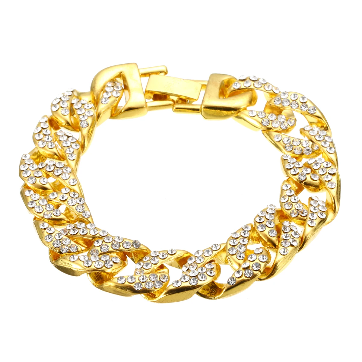 High Quality Luxury Crystal Rhinestones Bangle Bracelet Punk Gold Cuban Chain Link Bracelet Hip Hop Jewelry Party Gifts For Men