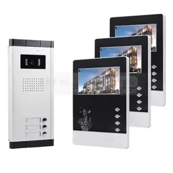Diykit 4.3 "проводной Квартира видео-телефон двери аудио и видео домофон Системы ИК Камера для 3 семей