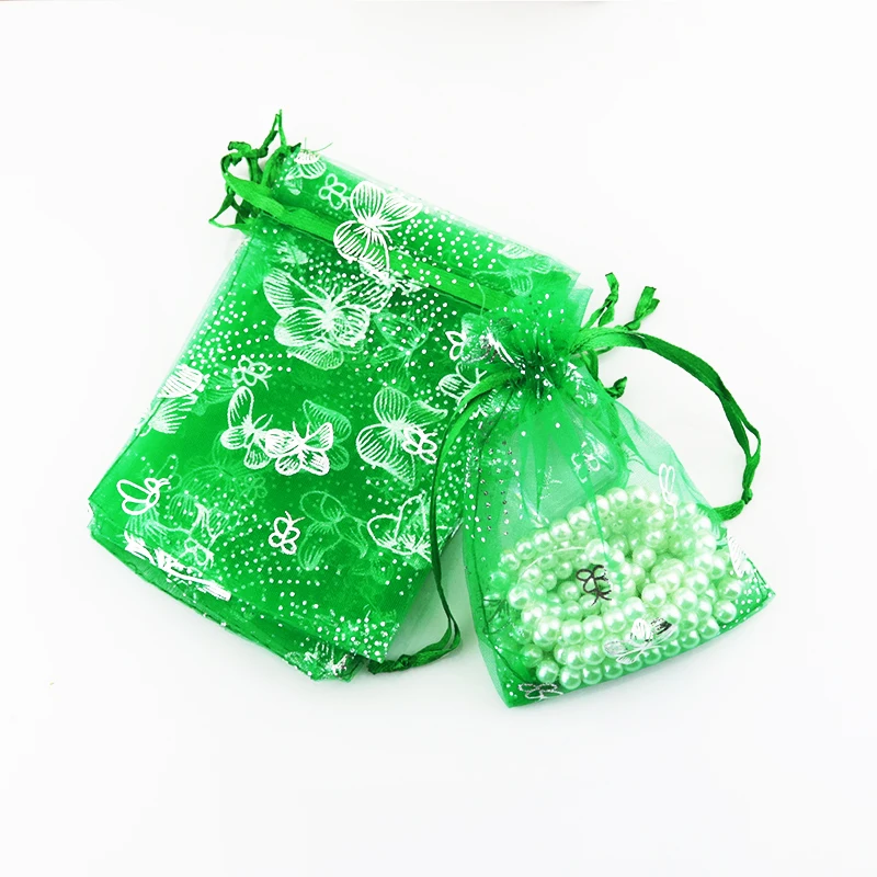 7x9cm Mini Green Organza Bags Drawstring Pouches Gifts Bags Wedding