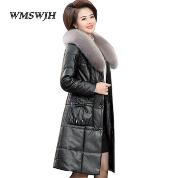 

England 2019 New Winter Jacket PU Leather High-End Fashion And Sexy Women Thick Coats Thermal Super Waterproof Warm Parka ON219