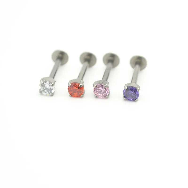 

Labret Stud 16G CZ Gem Round Tragus Lip Ring Monroe Ear Cartilage Stud Earring Piercing Punk Cubic Zirconia 4 claw design