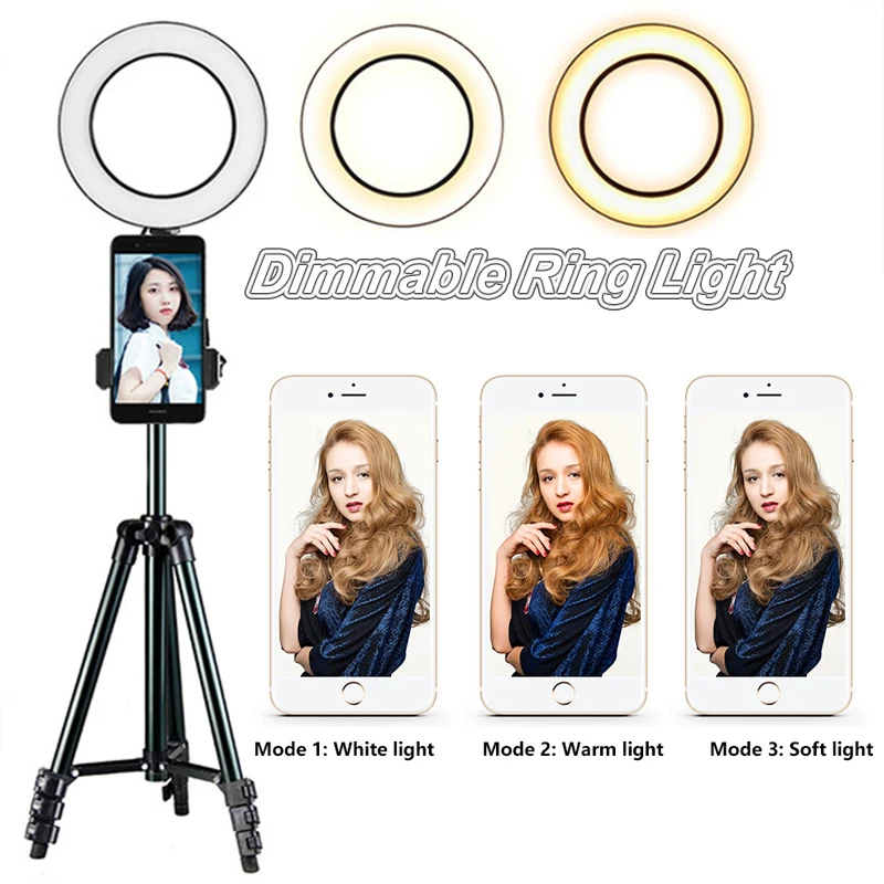 

Tycipy 14/16/20cm Ring Light LED Photography Dimmable Photo Studio Selfie Makeup USB Plug With Phone Holder Tripod Yutube Live