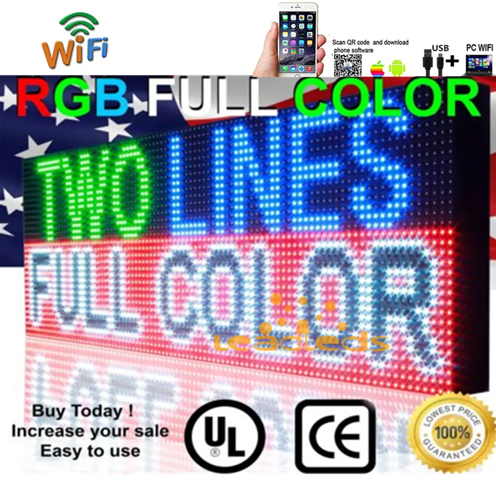 

41x16inch Full Color RGB Outdoor Waterproof 10MM HD Wifi+U disk Programmable Scrolling Message Street Multi-line Led Sign board