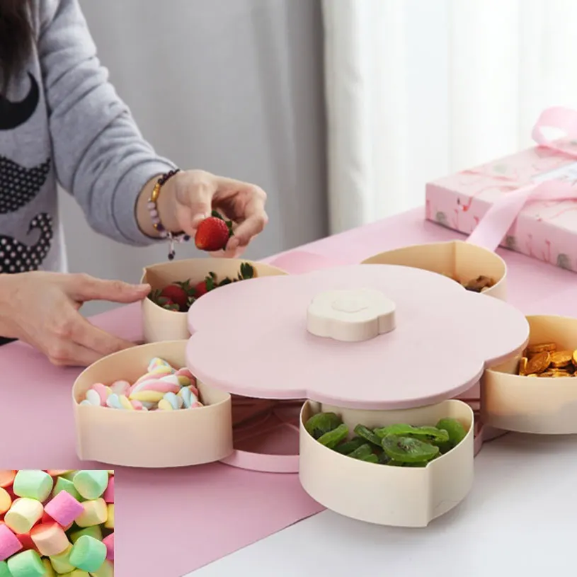 

Petal-Shape Rotating Snack Case Plate Box Candy Holder Tray Rotatable Food Container Storage Fruit Organizer