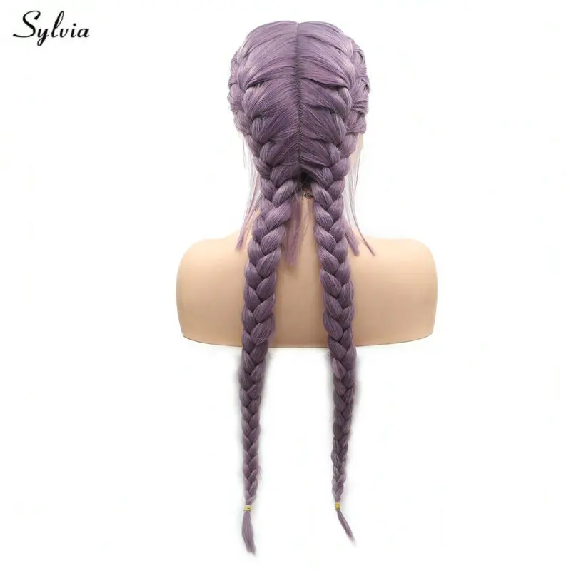 

Sylvia 2x Twist Braids Wig Long Synthetic Hair Handmade Double Braided Lace Front Wigs With Baby Hair Mix Purple Lavender Violet