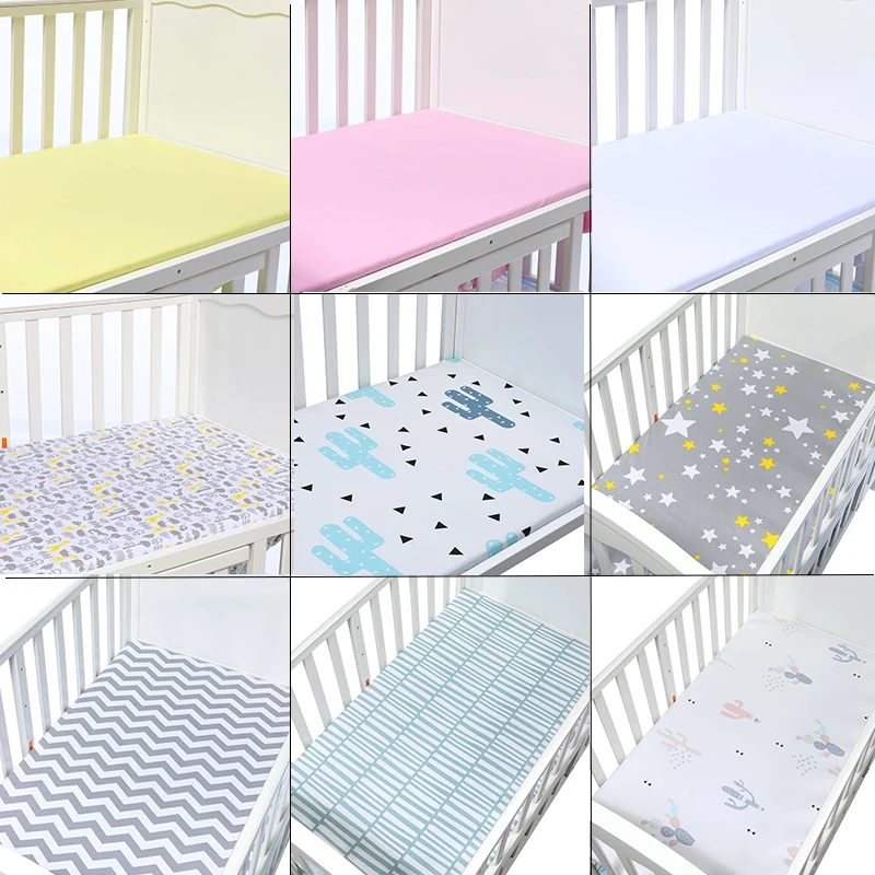 High Quality 100% Cotton Crib Fitted Sheet Soft Breathable Baby Bed Mattress Cover Potector Cartoon Newborn Bedding For Cot