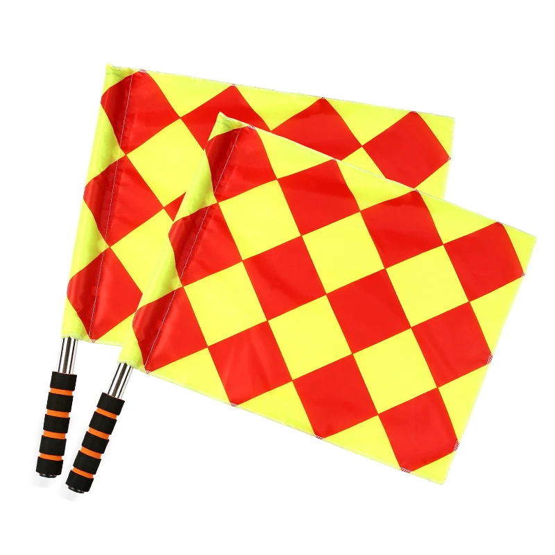 

1 Pair Soccer Referee Flags Football Linesman Flags Red Yellow Checkered Offside Hand Flags Soccor Sports Game Referee Equipment