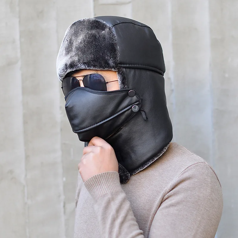 Зимние для мужчин Bomber Hat Earflap России шапки из искусственной кожи ветрозащитный ушанка охотничьи лыжные велосипедный шлем