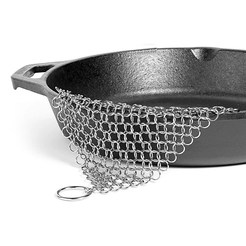 JX-LCLYL 10 x 10CM Stainless Steel Skillet Cast Iron Cleaning Chainmail Ringer Scrubber