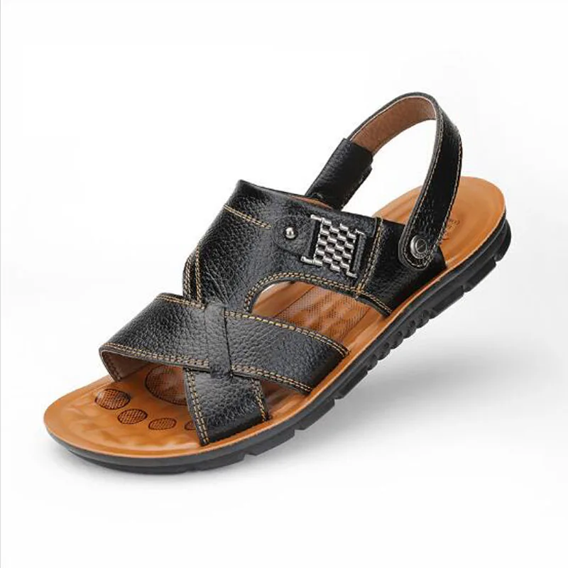 2019 New Summer Genuine Leather Men's Casual Sandals Classic Beach Male's Slippers With Metal Decoration Large Size 38-48 Shoes 2019 New Summer Genuine Leather Men's Casual Sandals Classic Beach Male's Slippers With Metal Decoration Large Size 38-48 Shoes