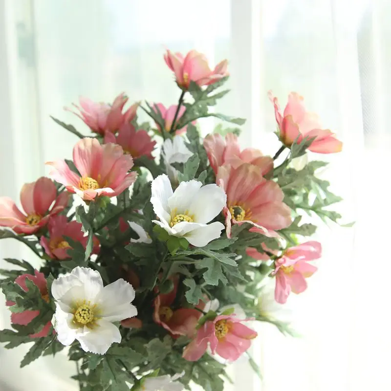 

Artificial Silk 5 head Cosmos Flowers Living Room Floor Display Fake Flower Branch Wedding Scene Decoration Photography Props