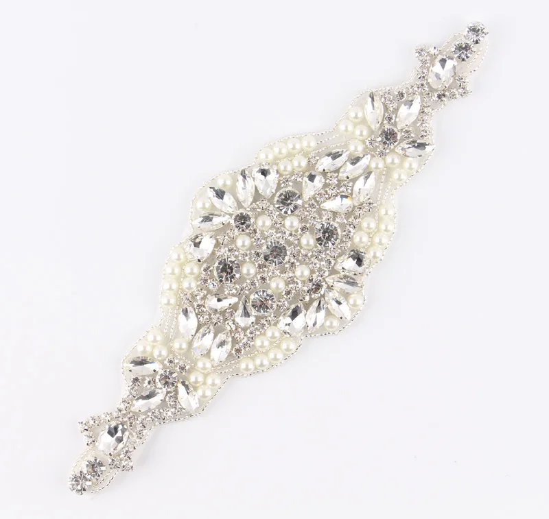 (1pcs/lot)New Fashion Crystal Pearl Rhinestone Appliques Patch Hot Fix