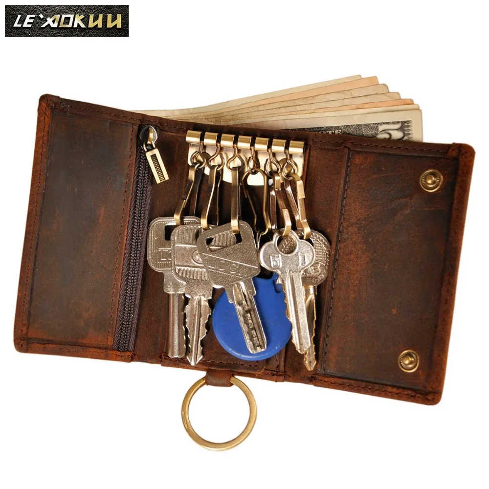 Original Leather Men Fashion Multifunction Coin Wallet Car Remote Case Key Ring Case Holder ...