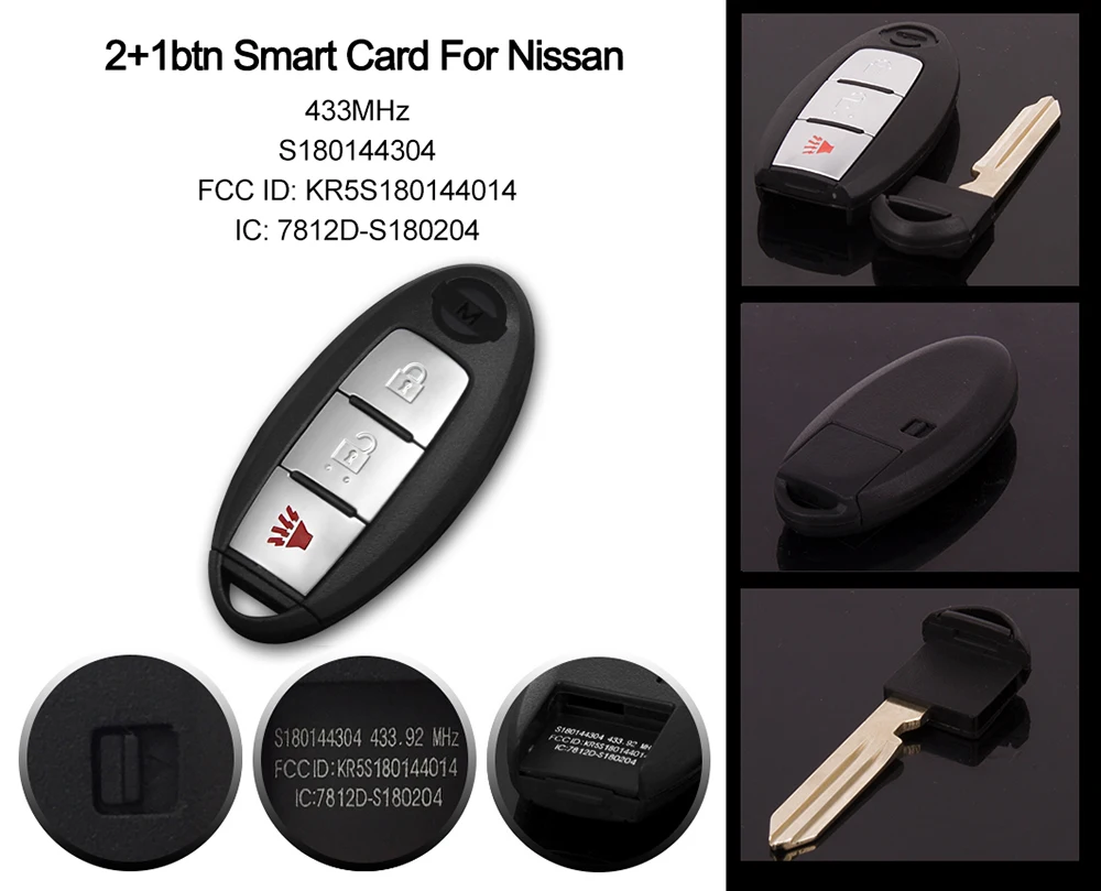 WAKFLMS 2+1 Button 433.92Mhz FSK Smart Card Car Key Replacement Copy For Nissan PATHFINDER MURANO TITAN Locksmith KR5S180144014 (3)