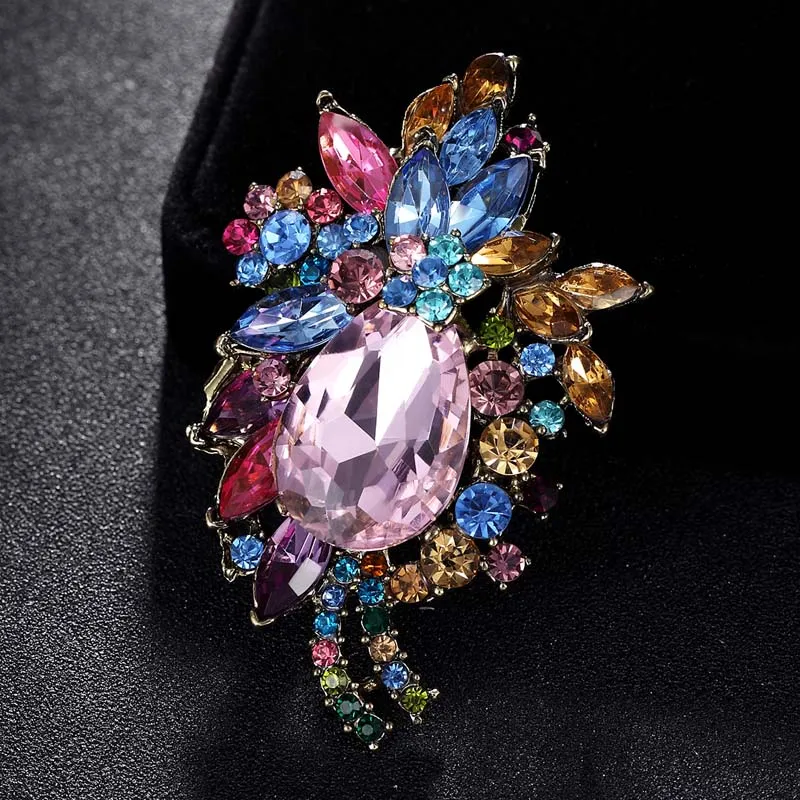 

Zlxgirl Luxury Brand colorful crystal flower brooch jewelry for wedding Women's clothing accessories fashion hijab accessory