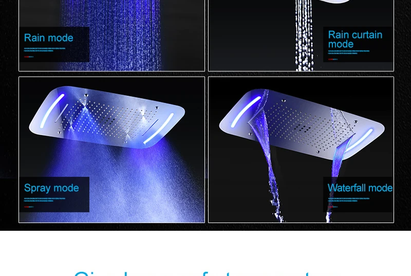 5 Function Shower System Thermostatic Faucets Embedded Ceiling Remote LED Shower Head 420710mm Mist Waterfall Shower (8)