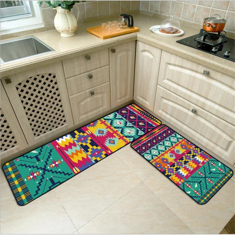 

Carpet Bedroom Fashion Ethnic Style Green Bohemian Geometric Line Kitchen Mat Entry Mat Mat Bedroom Bedside Blanket Area Rugs