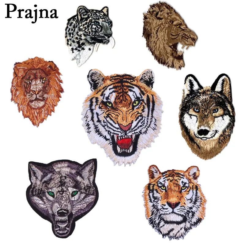 

Prajna Tiger Lion Wolf Leopard Embroidery Iron On Patches Clothes Stickers Anime Applique Badge For Jeans Clothing Decoration