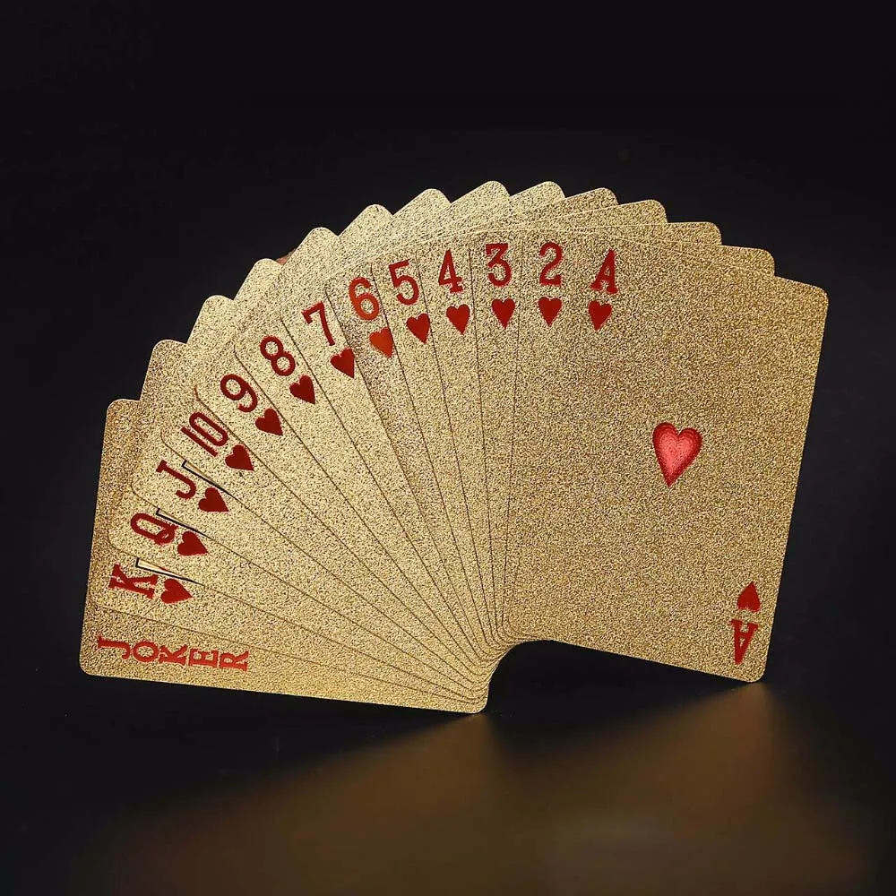 Beste 24 k Gold Speelkaarten Poker Game Dek Goudfolie Poker Set Plastic Magic Card Waterdicht Kaarten Magic Poker een vervanging